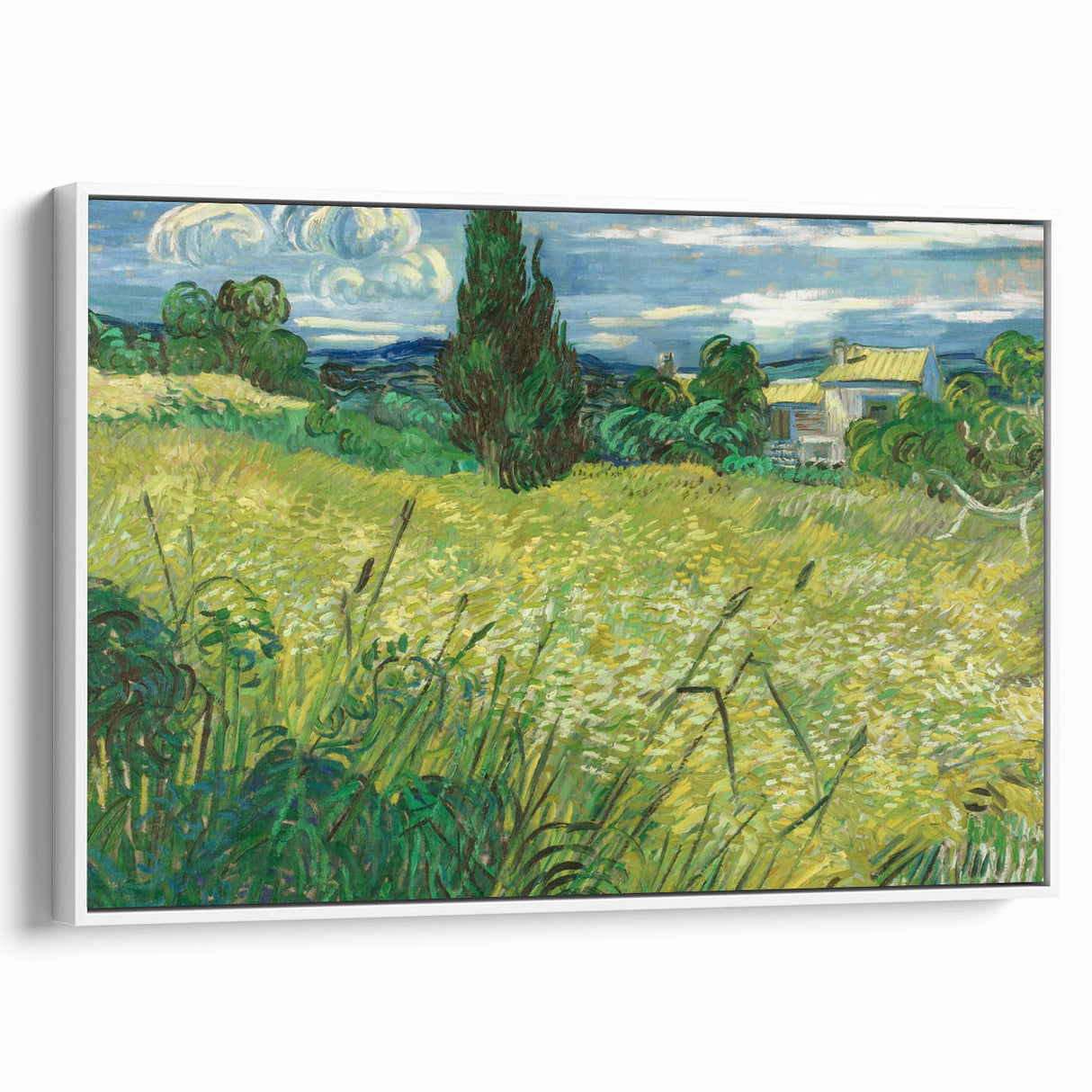 Impressionist Landscape Wall Art - Green Field with Cypress Tree