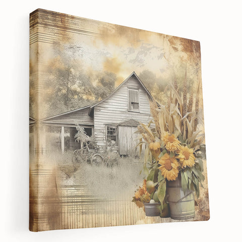 Farmhouse Wall Art with Sunflowers and Barn - Rustic Country Decor