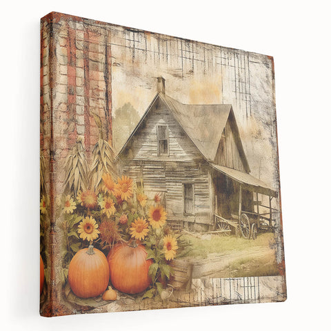 Country Style Art with Pumpkins and Sunflowers - Rustic Farmhouse Decor