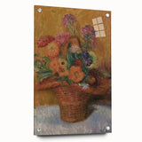 Red Basket of Zinnias Modern Wall Art – Vibrant Floral Masterpiece