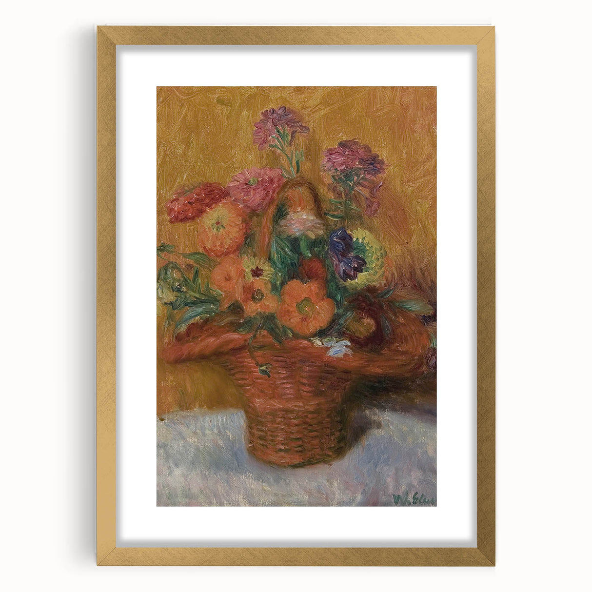 Red Basket of Zinnias Modern Wall Art – Vibrant Floral Masterpiece
