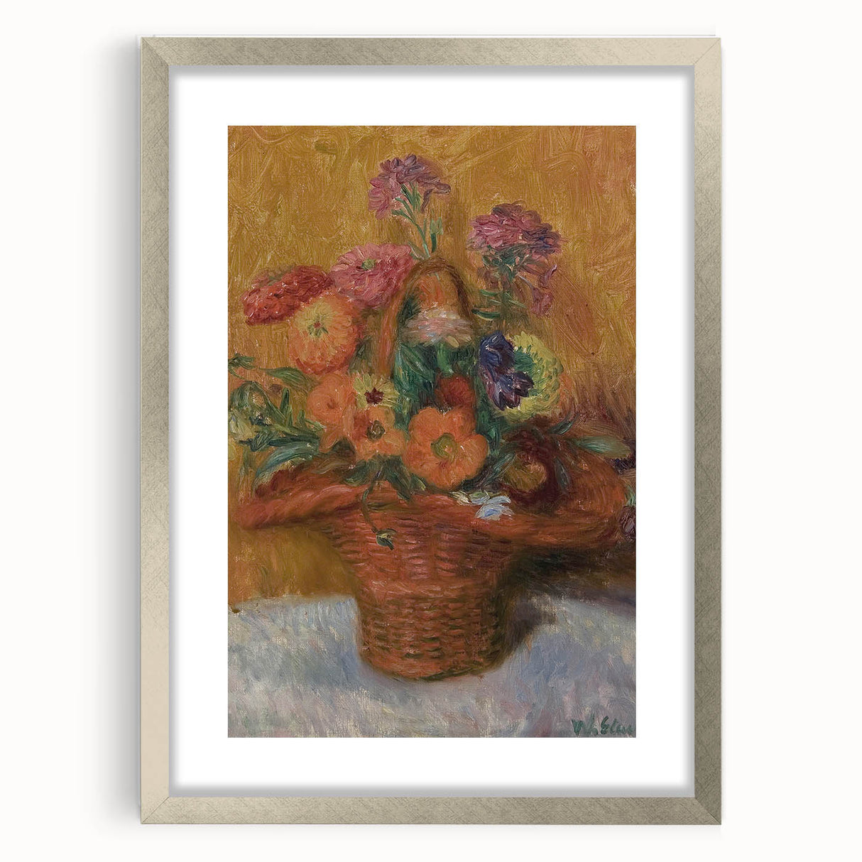 Red Basket of Zinnias Modern Wall Art – Vibrant Floral Masterpiece
