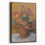 Red Basket of Zinnias Modern Wall Art – Vibrant Floral Masterpiece