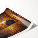 Majestic landscape print showcasing a serene castle amidst rolling hills, featuring vibrant colors and intricate details, rolled and ready for display or framing.