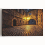 Stretched canvas artwork showcasing a vibrant landscape featuring a majestic castle surrounded by lush greenery, perfect for adding a touch of elegance to any room decor.