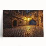 Stretched canvas artwork depicting a serene landscape with a majestic castle set against a vibrant sky, perfect for home décor or office ambiance enhancement.