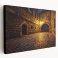 Stretched canvas artwork showcasing a picturesque landscape with an intricate castle set against a vibrant sky. Ideal for home decor, this serene piece adds elegance to any room.