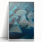 Framed acrylic artwork showcasing a stunning landscape with intricate cave formations, presented in a sleek white frame, perfect for modern home decor.