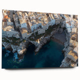 Acrylic landscape artwork showcasing dramatic cliffs in vibrant colors, displayed in a sleek glass frame, perfect for modern home decor. Ideal for nature lovers.