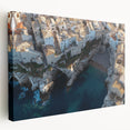 Stretched canvas artwork depicting dramatic cliffs under a vibrant sunset, showcasing rich colors and textures, perfect for enhancing modern home decor.
