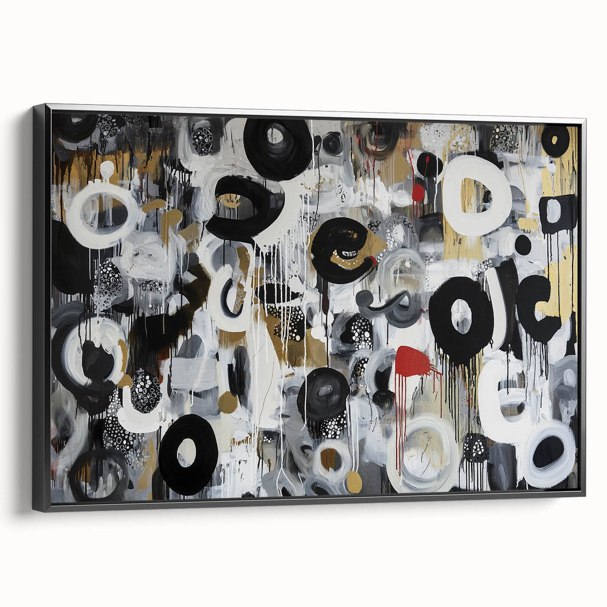 Large Abstract Bedroom Wall Art – Black, Beige & Gold Canvas