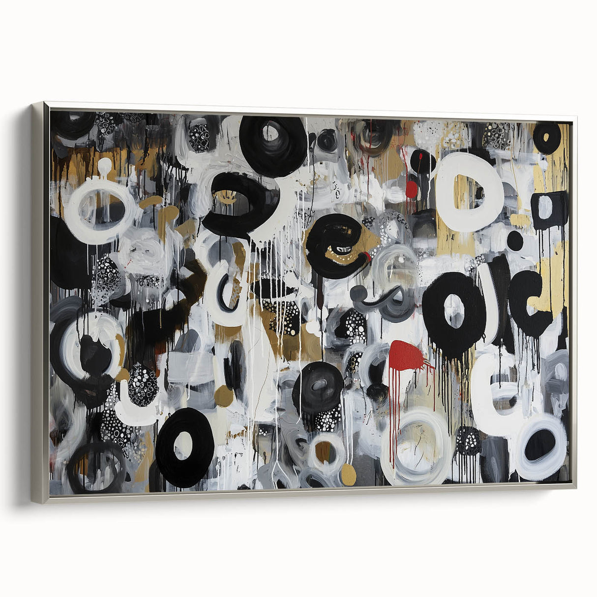Large Abstract Bedroom Wall Art – Black, Beige & Gold Canvas