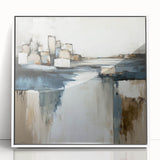 Framed abstract architecture wall art featuring white and gray geometric designs, displayed against a minimalist background, perfect for modern home decor.