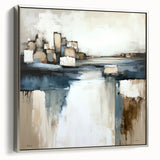 Framed abstract architecture wall art in silver, showcasing geometric shapes and lines, perfect for modern decor. Ideal for enhancing living spaces with contemporary style.