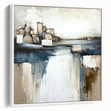 Framed canvas wall art showcasing an abstract architecture design with geometric shapes in white and light gray tones, perfect for modern home decor.