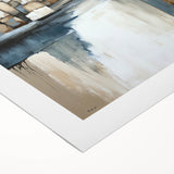 Abstract architectural wall art printed on rolled canvas, showcasing vibrant geometric patterns in blues and golds, ideal for modern home decor accents.