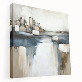 Abstract architecture wall art on stretched canvas showcasing bold geometric shapes in vibrant colors, ideal for modern interior decor or artistic spaces.