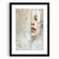 Abstract figurative wall art featuring a striking black frame and mat, showcasing a dynamic blend of shapes and colors, perfect for modern home decor.