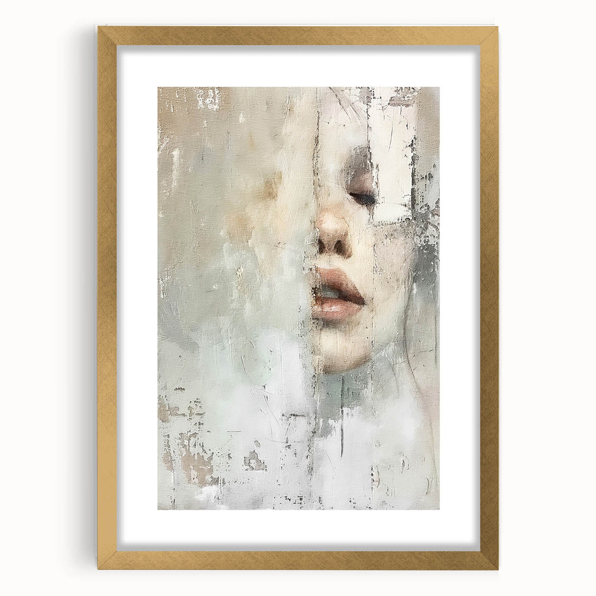 Abstract figurative wall art in a gold frame, showcasing vibrant colors and dynamic shapes, perfect for modern decor. Ideal for adding elegance to any space.