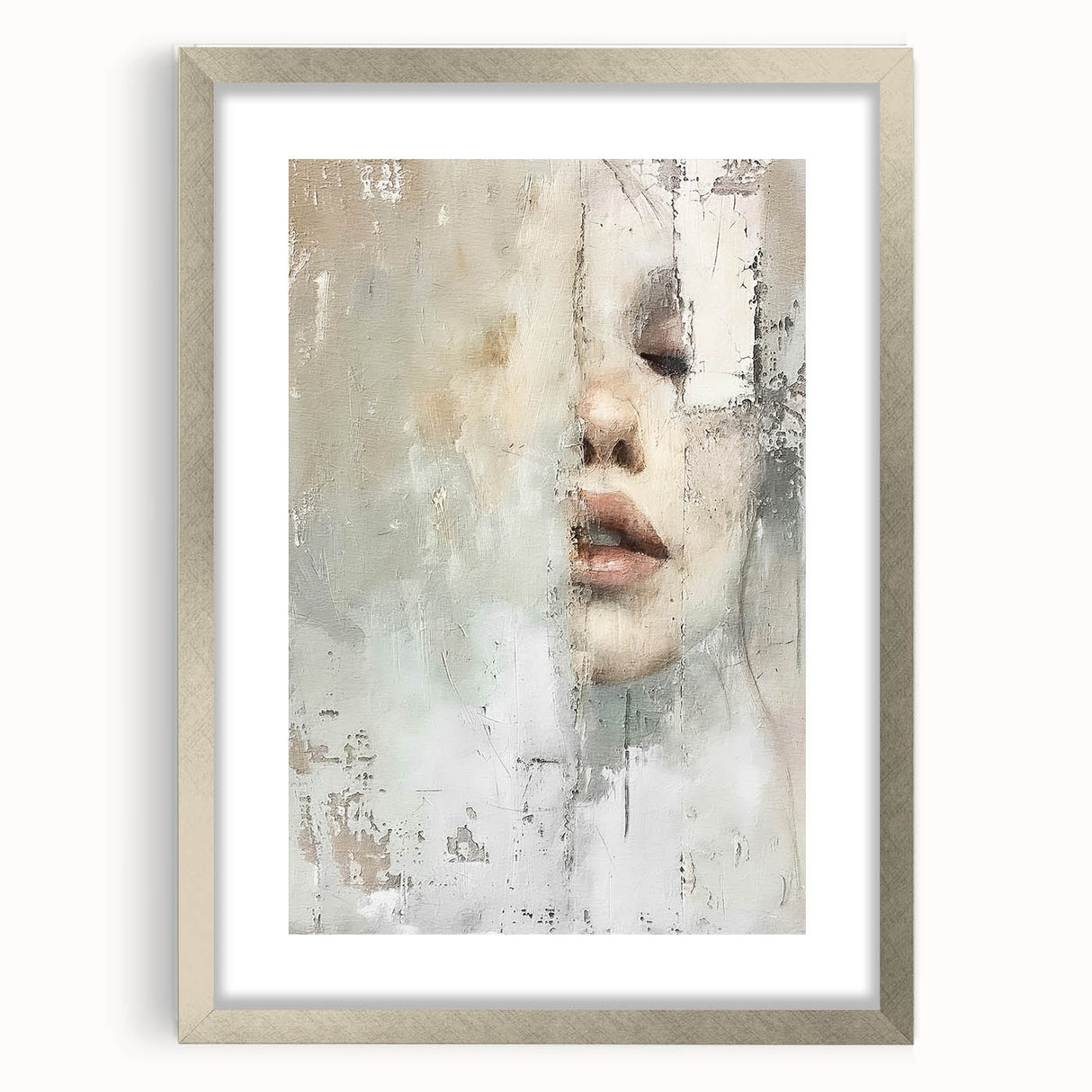 Abstract figurative wall art framed in silver with a mat, showcasing vibrant colors and intricate shapes, perfect for modern home decor and artistic expression.