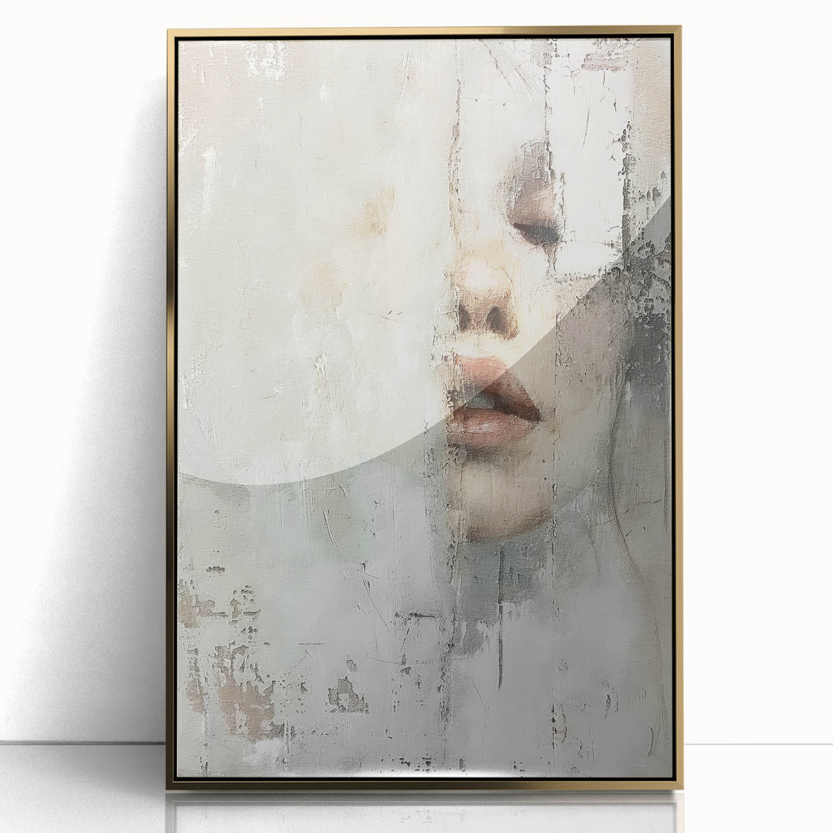 Framed abstract figurative wall art featuring gold accents against a dark background, perfect for modern home decor. Ideal for adding a touch of elegance.