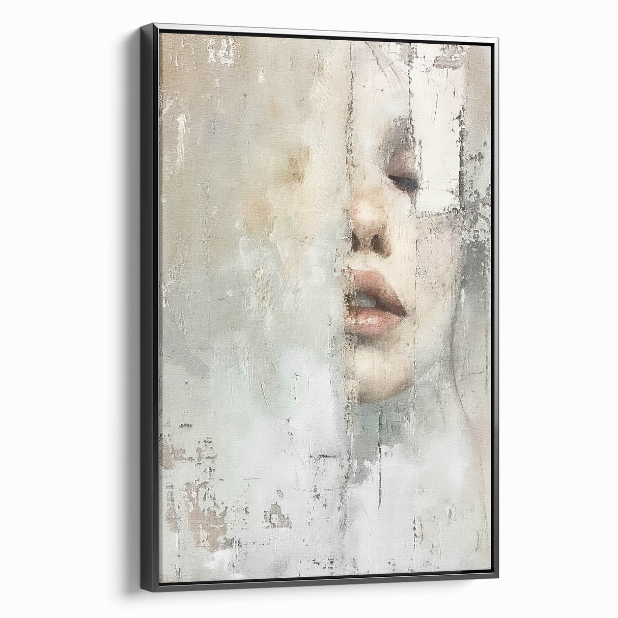 Framed canvas wall art showcasing a contemporary abstract figurative design with black tones, featured in a sleek frame, perfect for modern decor.