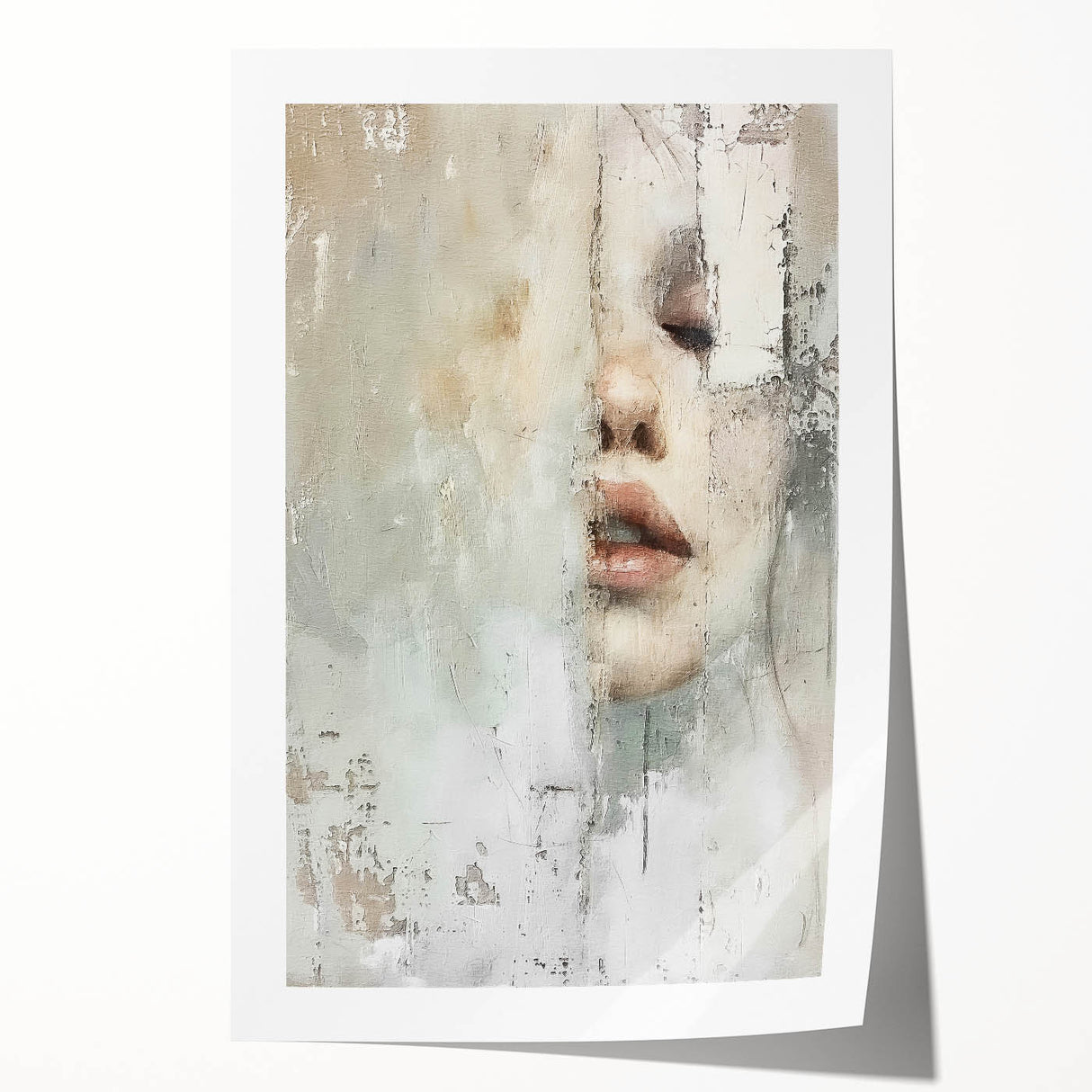 Abstract figurative wall art print showcasing vibrant colors and dynamic shapes, rolled and ready for display, ideal for modern home decor.