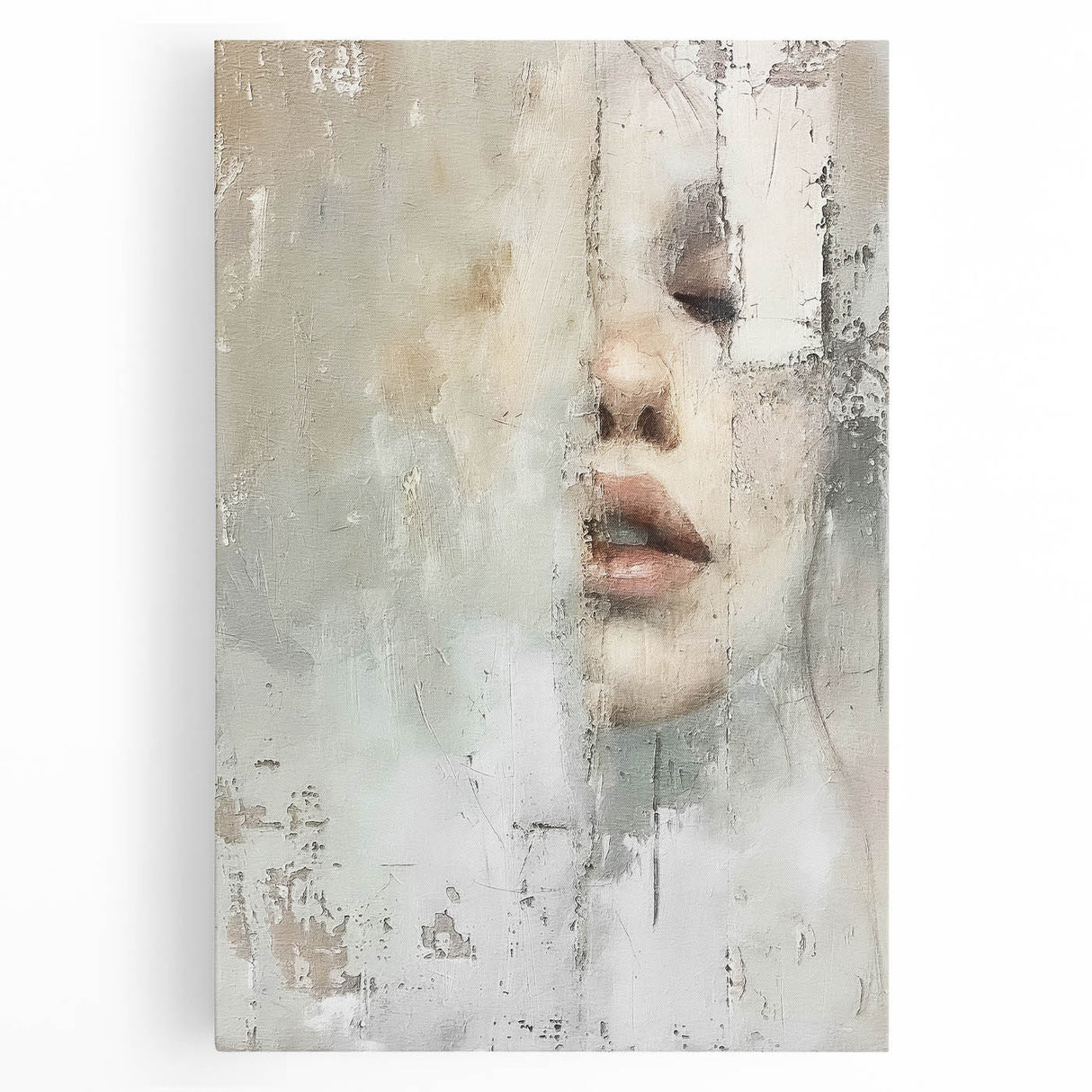 Abstract figurative wall art on stretched canvas showcasing vibrant colors and dynamic shapes, perfect for modern home decor or artistic settings.
