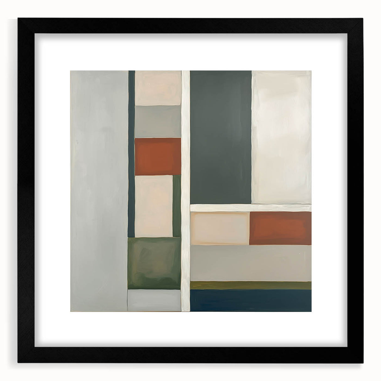 Abstract geometric frame with a black mat, showcasing a modern design in a front view. Ideal for contemporary decor, enhancing artistic spaces with elegance.