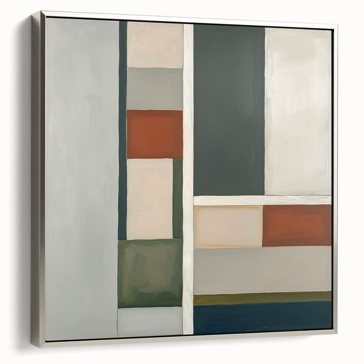 Abstract geometric framed canvas artwork in silver, showcasing intricate patterns and textures, ideal for modern home decor and artistic interiors.