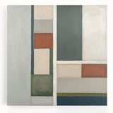 Abstract geometric artwork on stretched canvas, showcasing vibrant colors and dynamic shapes, perfect for modern home decor. Ideal for adding a contemporary touch to any living space.