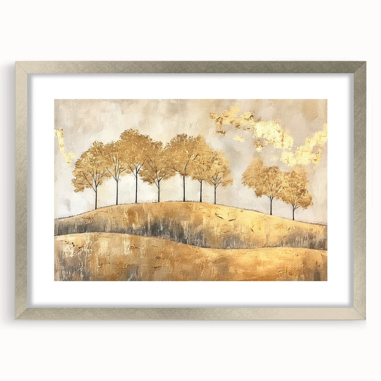 Framed abstract landscapes wall art with a silver mat, showcasing vibrant colors and textured details, perfect for modern home decor and artistic ambiance.