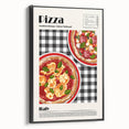 Black and white framed canvas featuring a vintage poster art of assorted dishes, ideal for bedroom wall art.