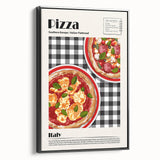 Black and white framed canvas featuring a vintage poster art of assorted dishes, ideal for bedroom wall art.