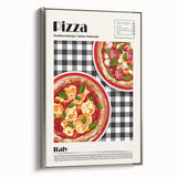 Framed canvas featuring a vintage poster of colorful landscape art paintings, ideal for dining room decor.