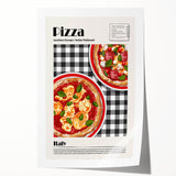 Rolled print of various food dishes in muted earth tones, ideal for art wall dining room decor.