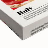 Black and white landscape art painting on stretched canvas, featuring an array of food dishes.