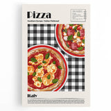 Large black and white canvas print of assorted food dishes, ideal for kitchen wall art.