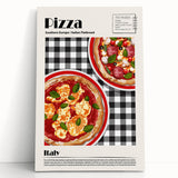 Black and white stretched canvas depicting various food dishes, ideal for kitchen wall art.