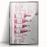 Mid-century modernist art depicting various foods and drinks in muted colors on a framed acrylic panel.