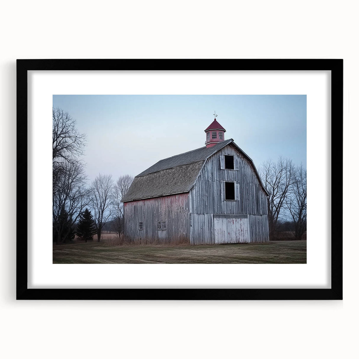 Landscape barn frame in matte black, showcasing a rustic design perfect for home decor, emphasizing elegance and charm in interior settings.