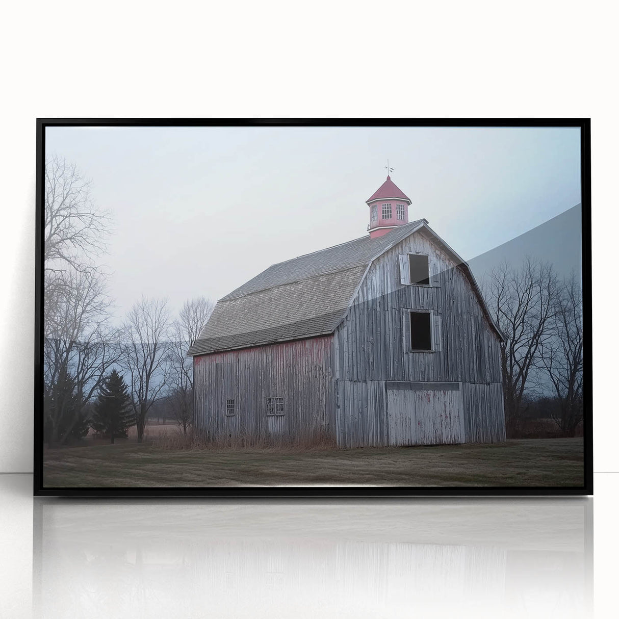 Black-framed acrylic wall art depicting a serene landscape scene, showcasing vibrant colors and intricate details, perfect for modern home decor.