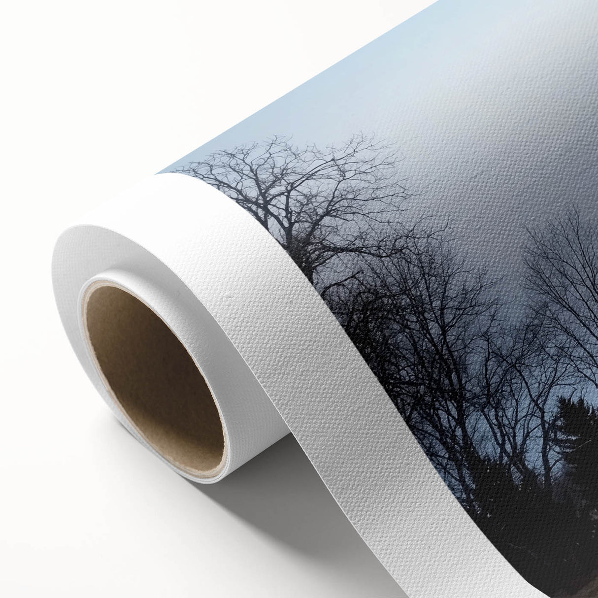 Rolled canvas showcasing a vibrant landscape barn design with rich colors and intricate details, securely packaged in a protective cardboard tube, perfect for home decor.