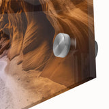 Close-up of a vibrant acrylic glass artwork depicting stunning landscape canyons, showcasing intricate details and rich colors for a captivating home decor accent.