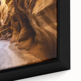 Framed canvas artwork showcasing a vibrant landscape of canyons, featuring rich earthy tones and intricate details, perfect for home decor.