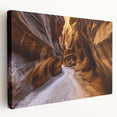 Stretched canvas artwork depicting a stunning landscape of canyons in warm earthy tones, showcasing intricate details and depth, perfect for home décor.