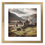 Landscape wall art frame showcasing a serene countryside scene with vibrant green fields and a golden mat, perfect for enhancing home decor.