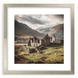 Framed landscape wall art depicting a serene countryside scene, featuring soft green fields and a tranquil sky, presented in a sleek silver frame with a mat.