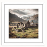 Landscape wall art framed with a white mat, showcasing a serene countryside scene with lush greenery and a clear sky, perfect for home decor enhancement.