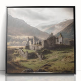 Framed acrylic wall art showcasing a serene countryside landscape, featuring lush green fields and a blue sky, presented in a sleek black frame for a modern aesthetic.